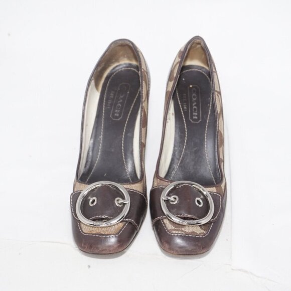 Coach Lorena Brown Signature Jacquard Monogram Square Toe Heels, Size 5.5 - Picture 7 of 7